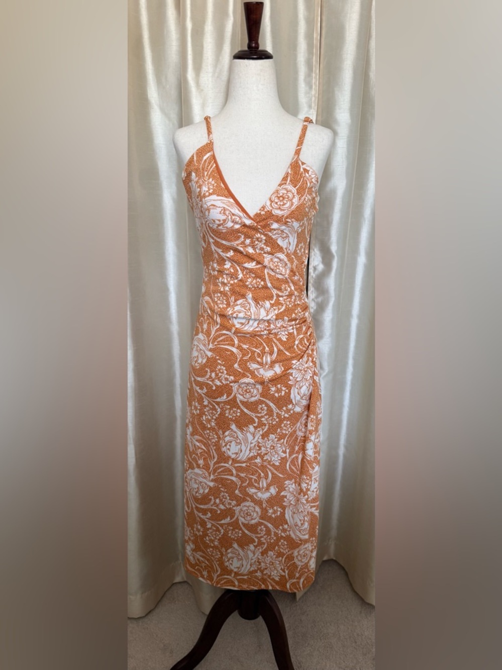 Joie Slip Midi Dress Garden Floral Medium Coquette Dainty Y2K Soft Orange White